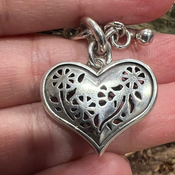 Brighton Fine Silver Plated Bracelet Chain Links Charm  With Heart Pendant Tag - Picture 14 of 14